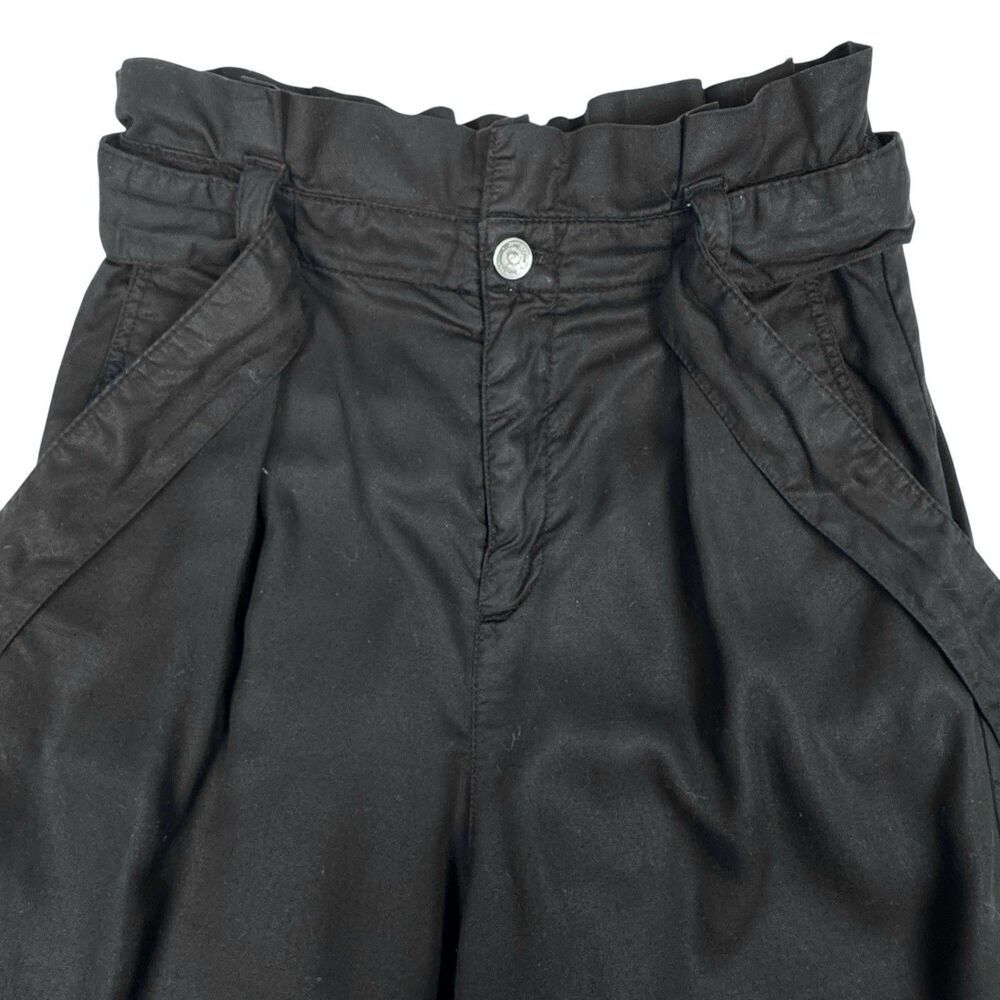 Zara Women's Paper Bag Waist Pants Black Small Wide Leg Crop Belted Office - Picture 8 of 16